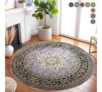 cozily® Round Rugs for Living Room - 120 x 120 cm - Grey - Rome Traditional Rug Carpet Soft Floor Mat for Bedroom Study Room Circular Table Underlay Mat