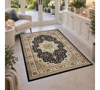 cozily® Rugs Living Room 120 X 170, Rome Black Modern Oriental Medallion Distressed Area Rug Bedroom Bedside Rug Rectangular Fireside Home Decor Carpet Protector Mat