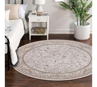 cozily® Soft Pile Circular Living Room Rugs - Marco Oriental Ochre Rug - 120x120 cm - Washable Round Jute Rug For Bedroom, Lounge and Sitting Room