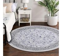 cozily® Soft Pile Circular Rugs 120cm x 120cm - Marco Blue Traditional Rugs Living Room - Washable Round Jute Rug For Bedroom and Sitting Room