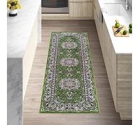 cozily® Washable Floral Style Jute Backed Rug, 60 x 220 cm (2 ft x 7 ft 3 in) - Green - Heavy Duty Vintage Runner for Hallway, Stair, Corridor, and Narrow Entrance