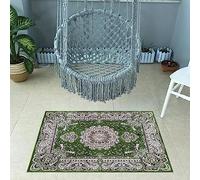 cozily® Washable Floral Style Jute Backed Rug, 80 x 150 cm (2 ft 7 in x 4 ft 11 in) - Green - Heavy Duty Vintage Area Rug for Lounge, Garden, Patio, Stiing and Hall