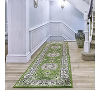 cozily® Washable Floral Style Jute Backed Rug, 80 x 300 cm (2 ft 7 in x 9 ft 10 in) - Green - Heavy Duty Vintage Long Runner for Hallway, Stair, Corridor, and Main Entrance