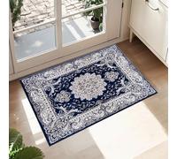 cozily® Washable Soft Pile Floral Rug, 60 x 110 cm (2 ft x 3 ft 7 in) - Blue - Jute Backed Vintage Door Mat for Indoor, Door, Home Floor, and Front Entrance