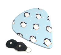 Cozimangoe 6-Pack Guitar Picks with Leather Holder, 0.71mm Medium Gauge ABS Plectrums for Acoustic, Electric, Bass Guitars and Ukulele, Cute Penguin And Snow Printed