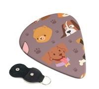 Cozimangoe 6-Pack Guitar Picks with Leather Holder, 0.71mm Medium Gauge ABS Plectrums for Acoustic, Electric, Bass Guitars and Ukulele, Dogs Patterns