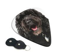 Cozimangoe 6-Pack Guitar Picks with Leather Holder, 0.71mm Medium Gauge ABS Plectrums for Acoustic, Electric, Bass Guitars and Ukulele, Puppy Black Cockapoo