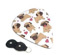 Cozimangoe 6-Pack Guitar Picks with Leather Holder, 0.71mm Medium Gauge ABS Plectrums for Acoustic, Electric, Bass Guitars and Ukulele, Funny Cartoon Pugs Puppies