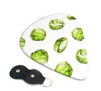 Cozimangoe 6-Pack Guitar Picks with Leather Holder, 0.71mm Medium Gauge ABS Plectrums for Acoustic, Electric, Bass Guitars and Ukulele, Brussel Sprouts