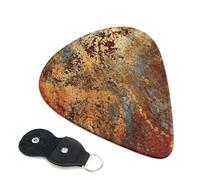 Cozimangoe 6-Pack Guitar Picks with Leather Holder, 0.71mm Medium Gauge ABS Plectrums for Acoustic, Electric, Bass Guitars and Ukulele, Brown Rust Colorful Metal Rusty