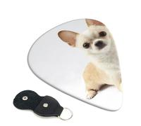 Cozimangoe 6-Pack Guitar Picks with Leather Holder, 0.71mm Medium Gauge ABS Plectrums for Acoustic, Electric, Bass Guitars and Ukulele, Chihuahua Isolated Animals Wildlife Purebred Mammal