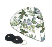 Cozimangoe 6-Pack Guitar Picks with Leather Holder, 0.71mm Medium Gauge ABS Plectrums for Acoustic, Electric, Bass Guitars and Ukulele, Green Eucalyptus Leaves Printed