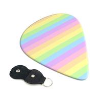 Cozimangoe 6-Pack Guitar Picks with Leather Holder, 0.71mm Medium Gauge ABS Plectrums for Acoustic, Electric, Bass Guitars and Ukulele, Pastel Rainbow Striped