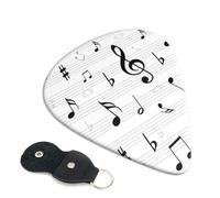 Cozimangoe 6-Pack Guitar Picks with Leather Holder, 0.71mm Medium Gauge ABS Plectrums for Acoustic, Electric, Bass Guitars and Ukulele, Clef Music Notes Sheet Symbol Treble Abstract