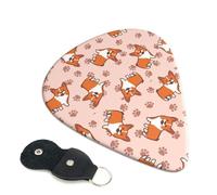 Cozimangoe 6-Pack Guitar Picks with Leather Holder, 0.71mm Medium Gauge ABS Plectrums for Acoustic, Electric, Bass Guitars and Ukulele, Cartoon Corgis