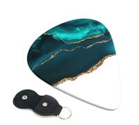 Cozimangoe 6-Pack Guitar Picks with Leather Holder, 0.71mm Medium Gauge ABS Plectrums for Acoustic, Electric, Bass Guitars and Ukulele, Modern Stylish Teal Gold Agate On White