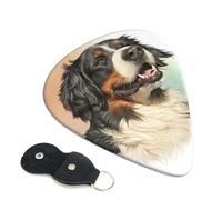 Cozimangoe 6-Pack Guitar Picks with Leather Holder, 0.71mm Medium Gauge ABS Plectrums for Acoustic, Electric, Bass Guitars and Ukulele, Bernese Mountain Dog Realistic Portrait Berner