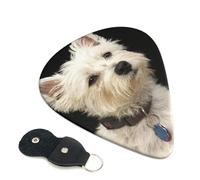 Cozimangoe 6-Pack Guitar Picks with Leather Holder, 0.71mm Medium Gauge ABS Plectrums for Acoustic, Electric, Bass Guitars and Ukulele, West Highland Terrier With Collar