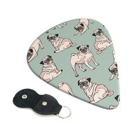 Cozimangoe 6-Pack Guitar Picks with Leather Holder, 0.71mm Medium Gauge ABS Plectrums for Acoustic, Electric, Bass Guitars and Ukulele, Pug Dogs Sitting