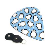 Cozimangoe 6-Pack Guitar Picks with Leather Holder, 0.71mm Medium Gauge ABS Plectrums for Acoustic, Electric, Bass Guitars and Ukulele, Cute Penguin Cartoon Pattern