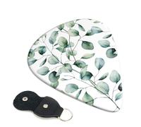 Cozimangoe 6-Pack Guitar Picks with Leather Holder, 0.71mm Medium Gauge ABS Plectrums for Acoustic, Electric, Bass Guitars and Ukulele, Eucalyptus Leaves