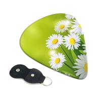 Cozimangoe 6-Pack Guitar Picks with Leather Holder, 0.71mm Medium Gauge ABS Plectrums for Acoustic, Electric, Bass Guitars and Ukulele, Floral Flowers Daisies