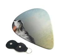 Cozimangoe 6-Pack Guitar Picks with Leather Holder, 0.71mm Medium Gauge ABS Plectrums for Acoustic, Electric, Bass Guitars and Ukulele, Bernese Mountain Dog 1