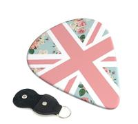 Cozimangoe 6-Pack Guitar Picks with Leather Holder, 0.71mm Medium Gauge ABS Plectrums for Acoustic, Electric, Bass Guitars and Ukulele, English Roses Union Jack Flag