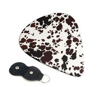 Cozimangoe 6-Pack Guitar Picks with Leather Holder, 0.71mm Medium Gauge ABS Plectrums for Acoustic, Electric, Bass Guitars and Ukulele, Brown Spots Cow Skin