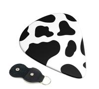 Cozimangoe 6-Pack Guitar Picks with Leather Holder, 0.71mm Medium Gauge ABS Plectrums for Acoustic, Electric, Bass Guitars and Ukulele, Cow Spot