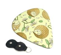 Cozimangoe 6-Pack Guitar Picks with Leather Holder, 0.71mm Medium Gauge ABS Plectrums for Acoustic, Electric, Bass Guitars and Ukulele, Pangolins And Daisies