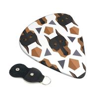 Cozimangoe 6-Pack Guitar Picks with Leather Holder, 0.71mm Medium Gauge ABS Plectrums for Acoustic, Electric, Bass Guitars and Ukulele, Polygonal Pattern Doberman Head