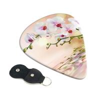 Cozimangoe 6-Pack Guitar Picks with Leather Holder, 0.71mm Medium Gauge ABS Plectrums for Acoustic, Electric, Bass Guitars and Ukulele, White Orchid In The Pond