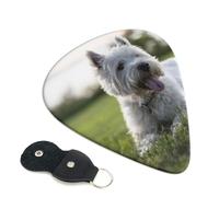 Cozimangoe 6-Pack Guitar Picks with Leather Holder, 0.71mm Medium Gauge ABS Plectrums for Acoustic, Electric, Bass Guitars and Ukulele, Westie Lawn West Highland White Terrier Dogs