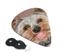 Cozimangoe 6-Pack Guitar Picks with Leather Holder, 0.71mm Medium Gauge ABS Plectrums for Acoustic, Electric, Bass Guitars and Ukulele, Dog Cute Yorkshire Terrier Teacup