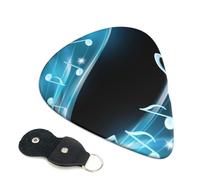 Cozimangoe 6-Pack Guitar Picks with Leather Holder, 0.71mm Medium Gauge ABS Plectrums for Acoustic, Electric, Bass Guitars and Ukulele, Abstract Blue Free Neon Light Music Notes