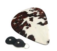 Cozimangoe 6-Pack Guitar Picks with Leather Holder, 0.71mm Medium Gauge ABS Plectrums for Acoustic, Electric, Bass Guitars and Ukulele, Cow Spots 2