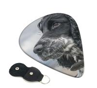 Cozimangoe 6-Pack Guitar Picks with Leather Holder, 0.71mm Medium Gauge ABS Plectrums for Acoustic, Electric, Bass Guitars and Ukulele, English Cocker Spaniel Large Curly Ears Black