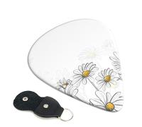 Cozimangoe 6-Pack Guitar Picks with Leather Holder, 0.71mm Medium Gauge ABS Plectrums for Acoustic, Electric, Bass Guitars and Ukulele, Daisies Design Pattern