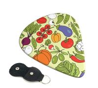 Cozimangoe 6-Pack Guitar Picks with Leather Holder, 0.71mm Medium Gauge ABS Plectrums for Acoustic, Electric, Bass Guitars and Ukulele, Various Vegetable Patterns