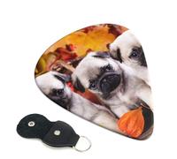 Cozimangoe 6-Pack Guitar Picks with Leather Holder, 0.71mm Medium Gauge ABS Plectrums for Acoustic, Electric, Bass Guitars and Ukulele, Puppys Pug