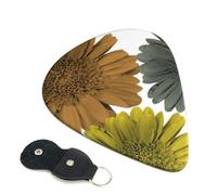 Cozimangoe 6-Pack Guitar Picks with Leather Holder, 0.71mm Medium Gauge ABS Plectrums for Acoustic, Electric, Bass Guitars and Ukulele, Autumn Modern Colors Gerbera Daisies Floral