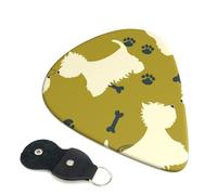 Cozimangoe 6-Pack Guitar Picks with Leather Holder, 0.71mm Medium Gauge ABS Plectrums for Acoustic, Electric, Bass Guitars and Ukulele, Dog Silhouette West Highland Animal West