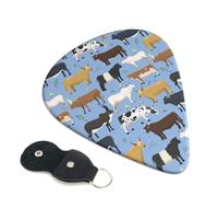 Cozimangoe 6-Pack Guitar Picks with Leather Holder, 0.71mm Medium Gauge ABS Plectrums for Acoustic, Electric, Bass Guitars and Ukulele, Set Of Bulls And Cows Cattle Mammal
