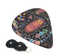 Cozimangoe 6-Pack Guitar Picks with Leather Holder, 0.71mm Medium Gauge ABS Plectrums for Acoustic, Electric, Bass Guitars and Ukulele, Colorful Scientific Formulas Calculations Board