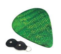 Cozimangoe 6-Pack Guitar Picks with Leather Holder, 0.71mm Medium Gauge ABS Plectrums for Acoustic, Electric, Bass Guitars and Ukulele, Snake Skin Green