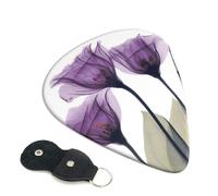 Cozimangoe 6-Pack Guitar Picks with Leather Holder, 0.71mm Medium Gauge ABS Plectrums for Acoustic, Electric, Bass Guitars and Ukulele, Lavender Purple Hope Flowers