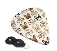 Cozimangoe 6-Pack Guitar Picks with Leather Holder, 0.71mm Medium Gauge ABS Plectrums for Acoustic, Electric, Bass Guitars and Ukulele, French Bulldog Seamless Pattern In Vintage Style