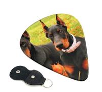 Cozimangoe 6-Pack Guitar Picks with Leather Holder, 0.71mm Medium Gauge ABS Plectrums for Acoustic, Electric, Bass Guitars and Ukulele, Beautiful Autumn Doberman