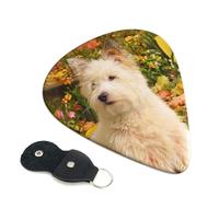 Cozimangoe 6-Pack Guitar Picks with Leather Holder, 0.71mm Medium Gauge ABS Plectrums for Acoustic, Electric, Bass Guitars and Ukulele, Westie Autumn West Highland White Terrier Dogs